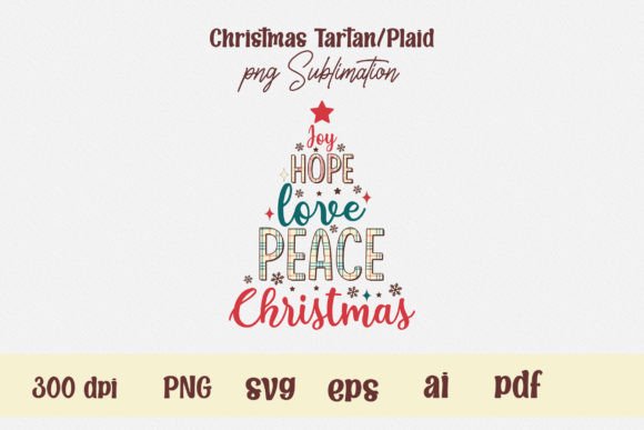 Joy Hope Love Christmas Plaid Saying PNG